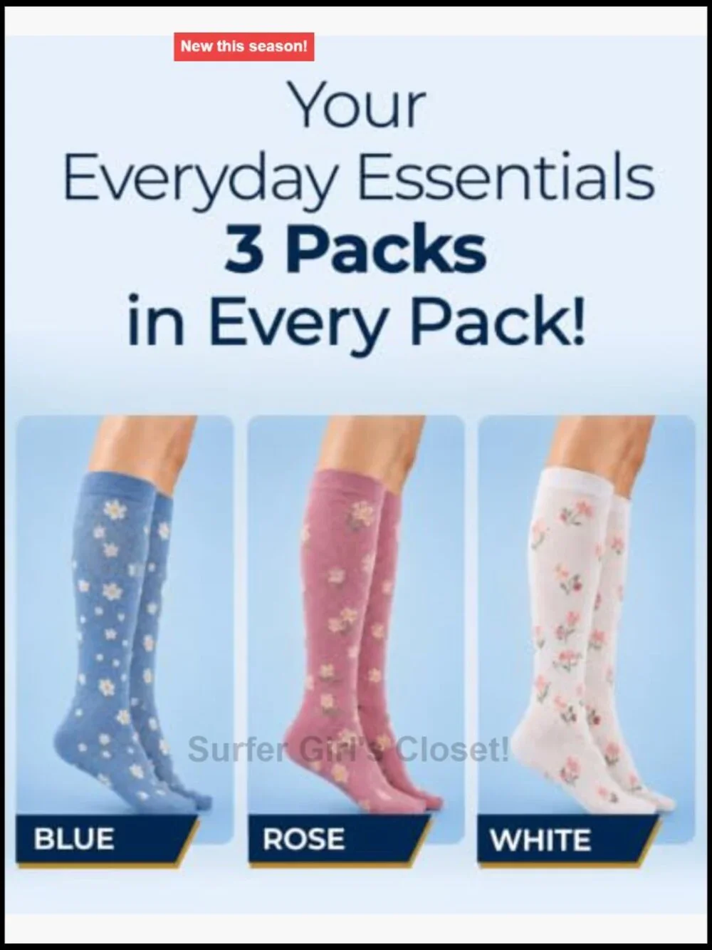 Bamboo Viscose Light Compression Socks 3 Pairs Knee High 8-15 mmHg